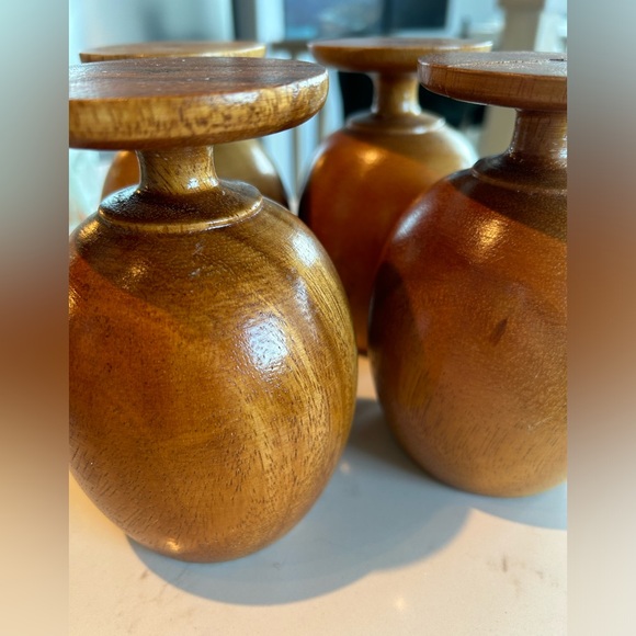 MCM Wood Pedestal Cups/Goblets Set 4 - Picture 8 of 8